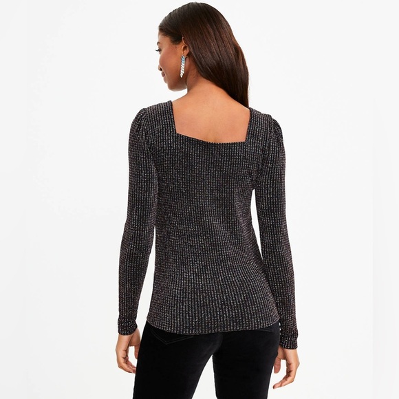 NWT LOFT Square Neck Multicolor Sparkle Thread Ribbed Long Sleeve Top Med - Picture 3 of 9
